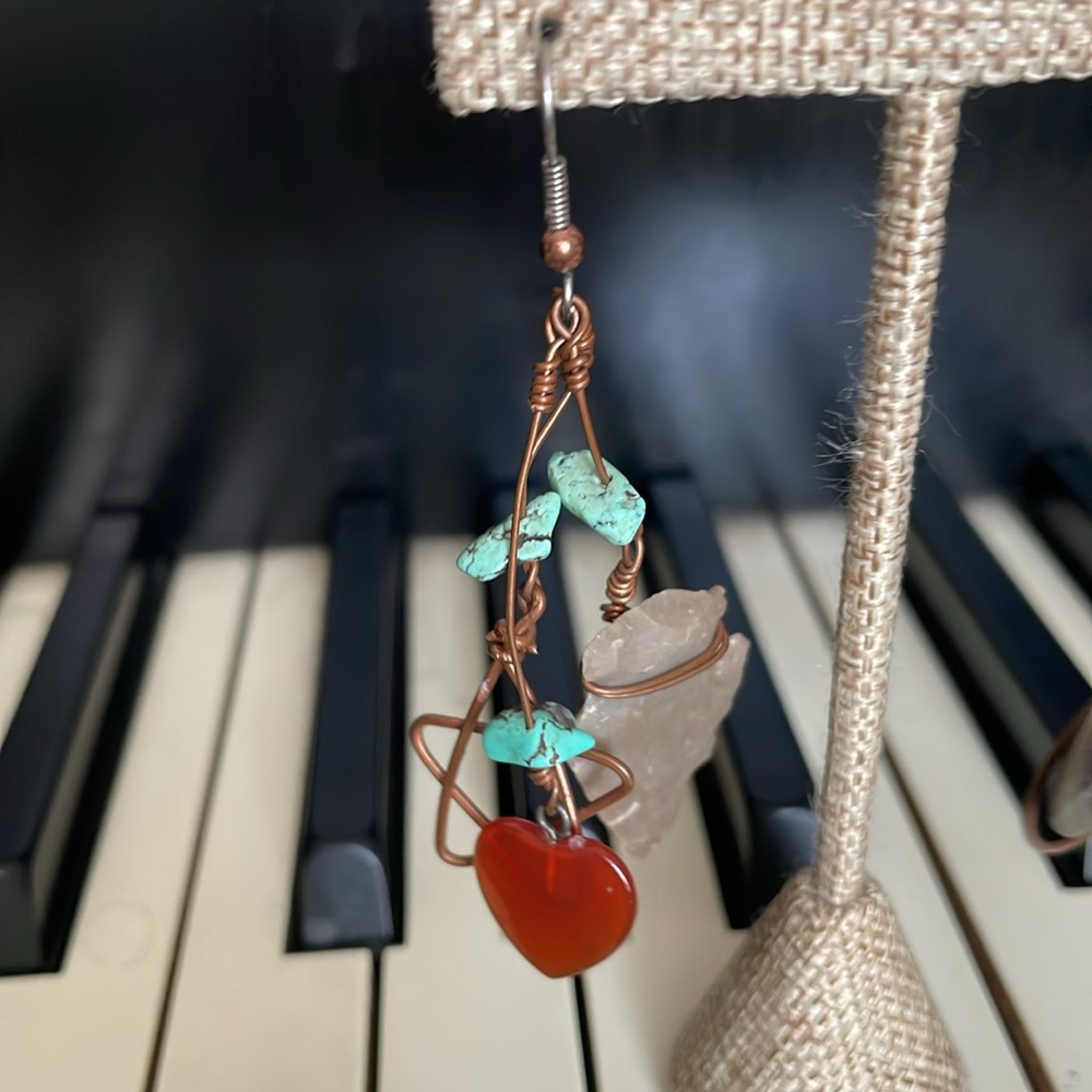 Handmade totem earrings, wired, 3” drop - Picture 7 of 8